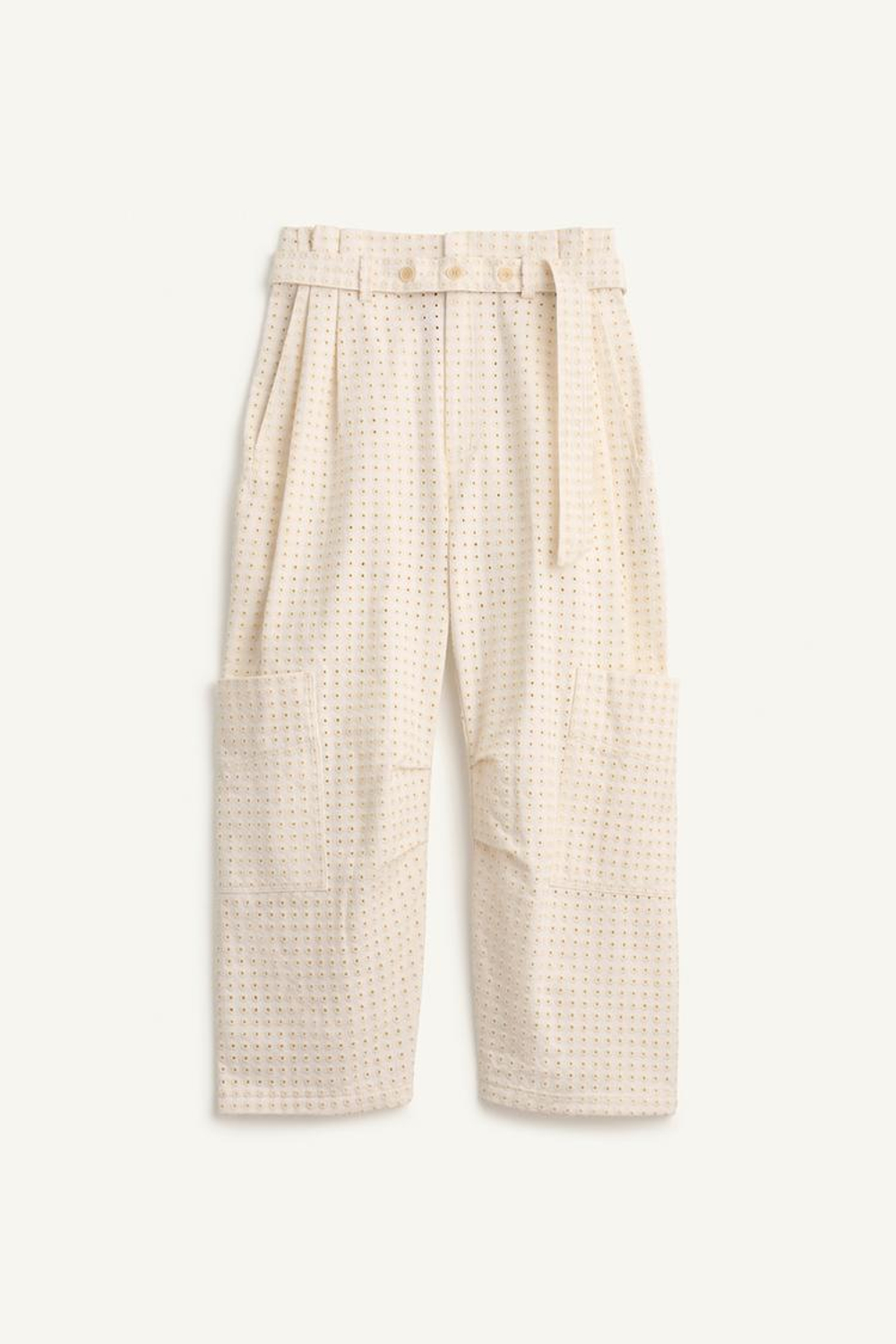 ZARA БРЮКИ-КАРГО СО СКЛАДКАМИ ИЗ 100% ХЛОПКА, ЭКРЮ