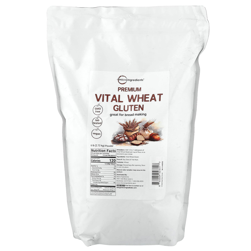 Micro Ingredients, Premium Vital, пшеничный глютен в порошке, 2,72 кг (6 фунтов)