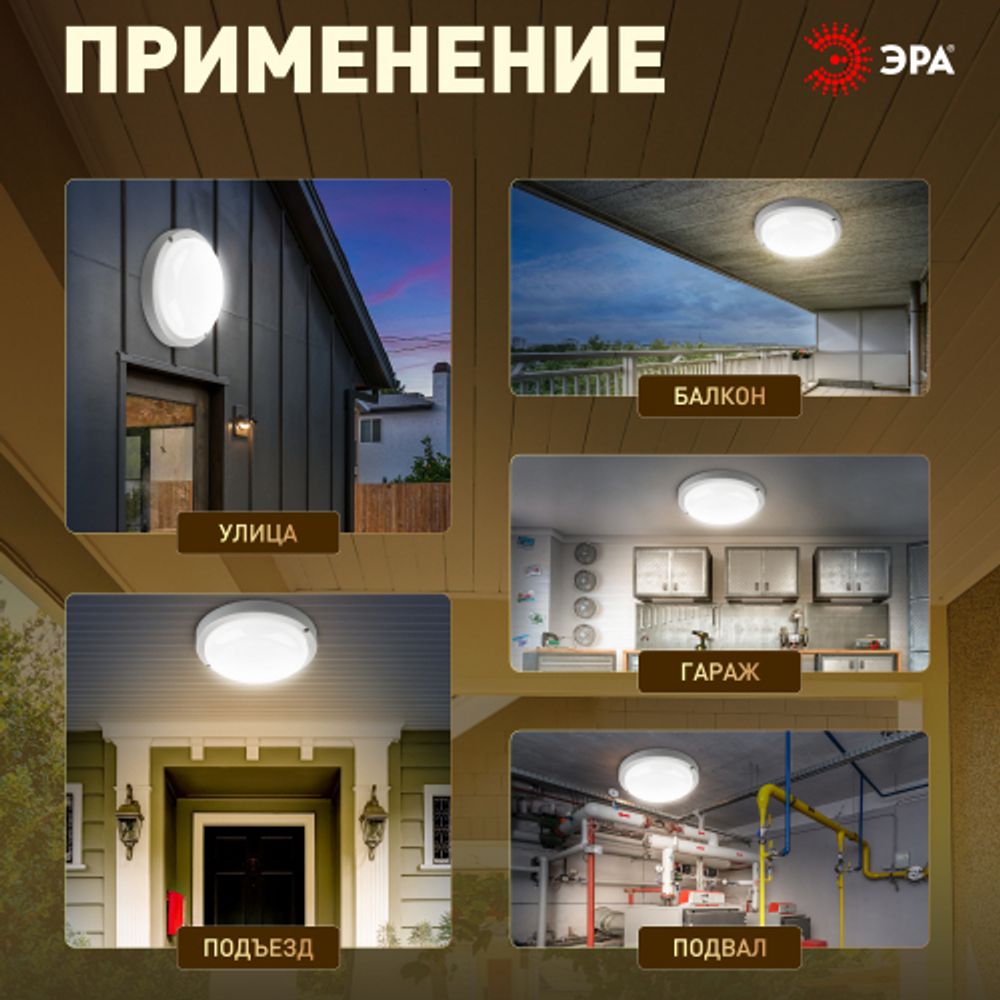 Светильник ЖКХ светодиодный ЭРА SPB-201-2-40K-015 IP65 15Вт 1425Лм 4000К с оптико-акустическим датчиком | Светильники для ЖКХ IP65