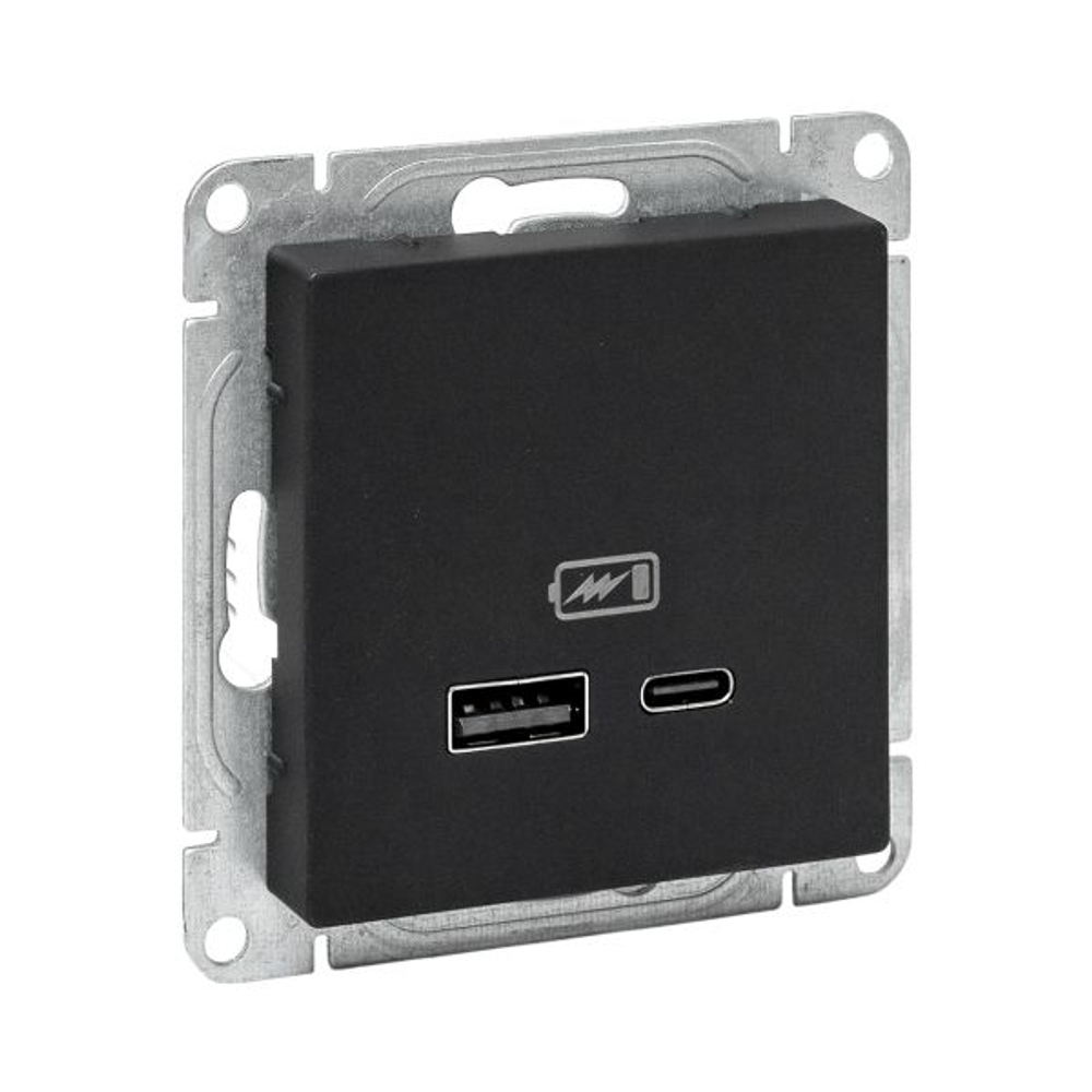 Механизм розетки USB-A+С, чёрный Эпика EKF