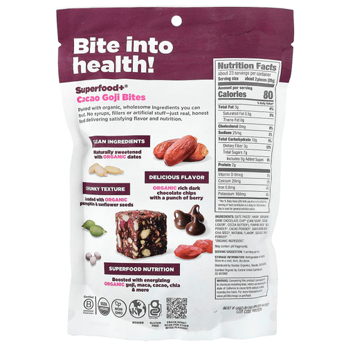 Navitas Organics, Superfood+®, снеки из какао и годжи, 454 г (16 унций)