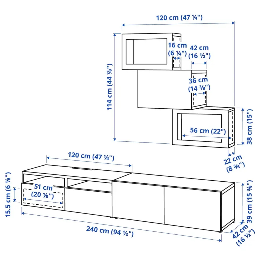 Комбинация для хранения ТВ - IKEA BESTÅ/BESTA, 190x42x240см, черный, БЕСТО ИКЕА