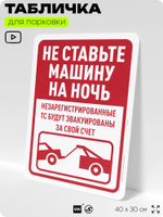 Табличка для парковки "Не ставьте машины на ночь", для дома, офиса, организаций, 40х30 см, Silver Plane x Айдентика Технолоджи
