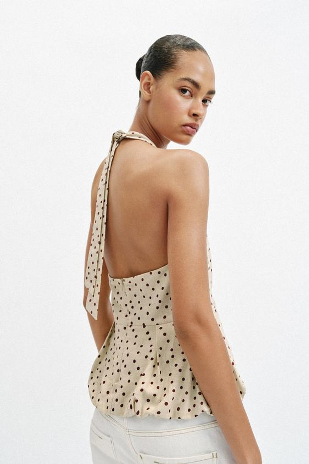 ZARA ТОП В ГОРОШЕК ИЗО ЛЬНА, РАЗНОЦВЕТНЫЙ