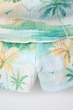 ZARA ЮБКА-ШОРТЫ С РЕЛЬЕФНЫМ УЗОРОМ «ПАЛЬМЫ», ЗЕЛЕНЫЙ