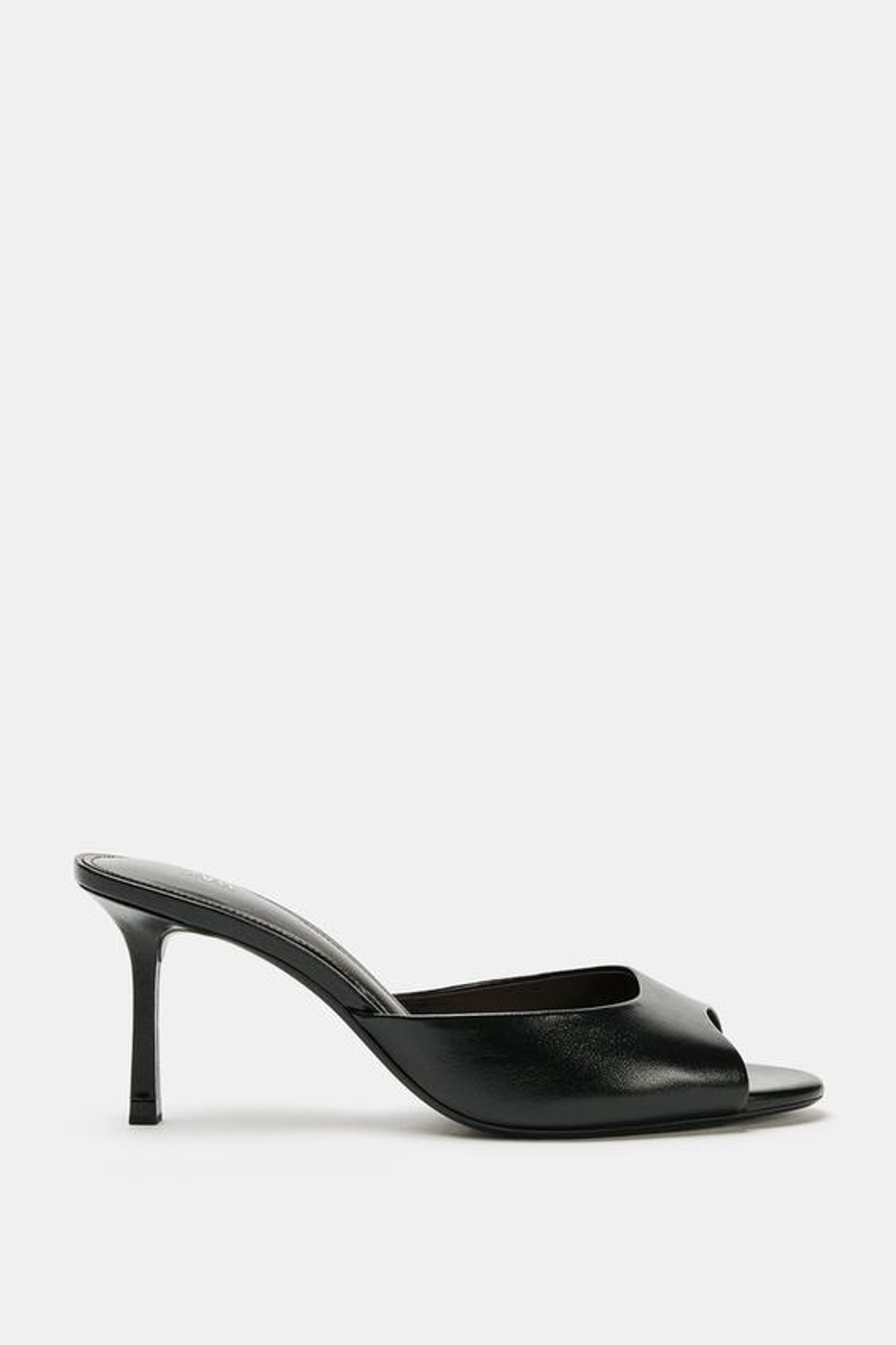ZARA КОЖАНЫЕ МЮЛИ НА КАБЛУКЕ, ЧЕРНЫЙ