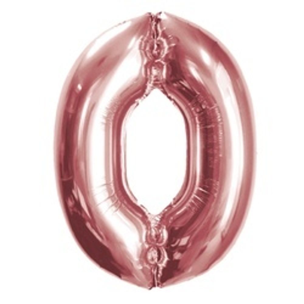 Шар (40"/102 см) Цифра, 0, Розовое Золото, в упаковке 1 шт.