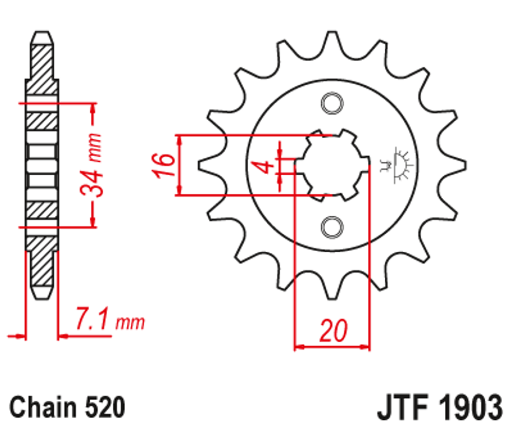 Звезда ведущая 520 на 13 зубьев, бренд: JTF1903.13, (162-163FML, 165, 166, 169FMM, 172FMM, 174MN)