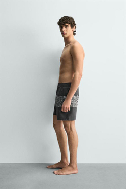 ZARA ДЛИННЫЕ ПЛАВКИ С ЦВЕТОЧНЫМ ПРИНТОМ, МОРСКОЙ СИНИЙ