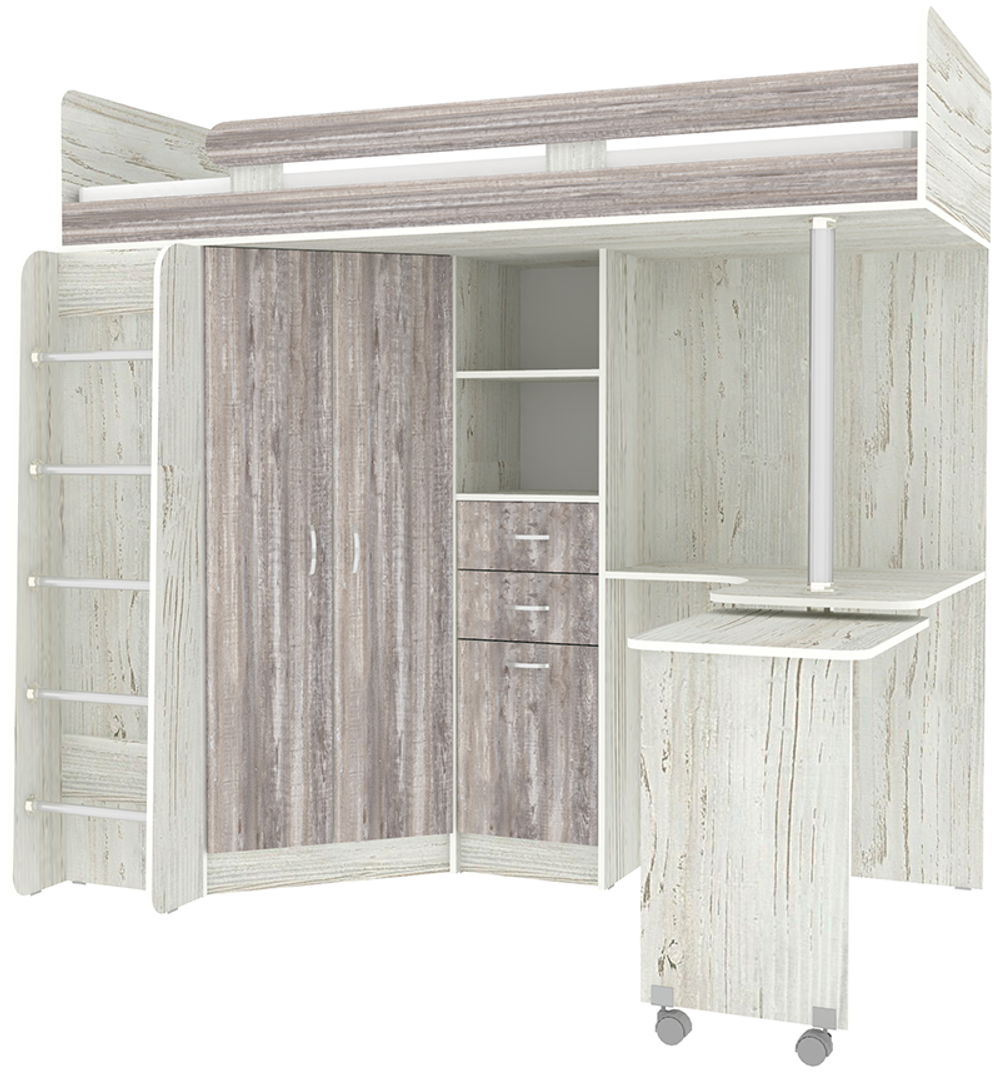 Кровать-чердак КарИВи Юниор 3 с металлической лестницей Винтерберг Бетон