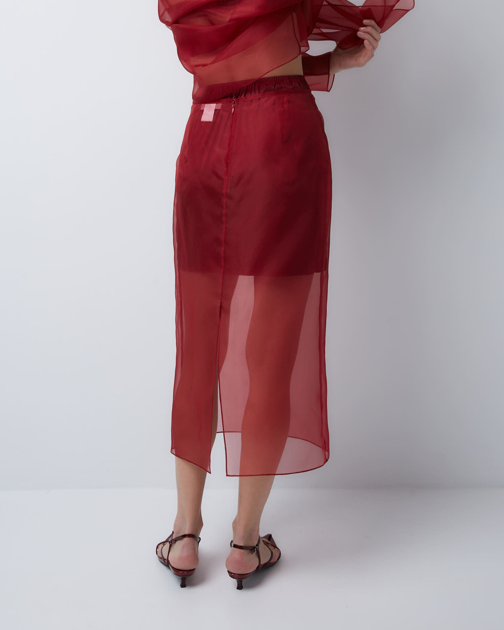 Юбка из шелковой органзы бордо