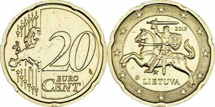 Литва 20 евроцентов, 2015-2024 Рыцарь XF