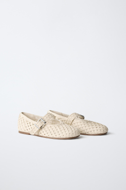 ZARA БАЛЕТКИ ИЗ РАФИИ, ЭКРЮ