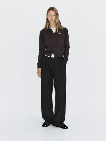 Massimo Dutti Широкие брюки в тонкую полоску со средней посадкой, черный