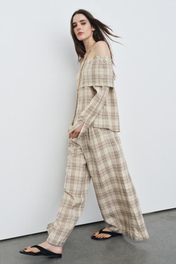 ZARA БРЮКИ В КЛЕТКУ — ZW COLLECTION, БЕЖЕВЫЙ