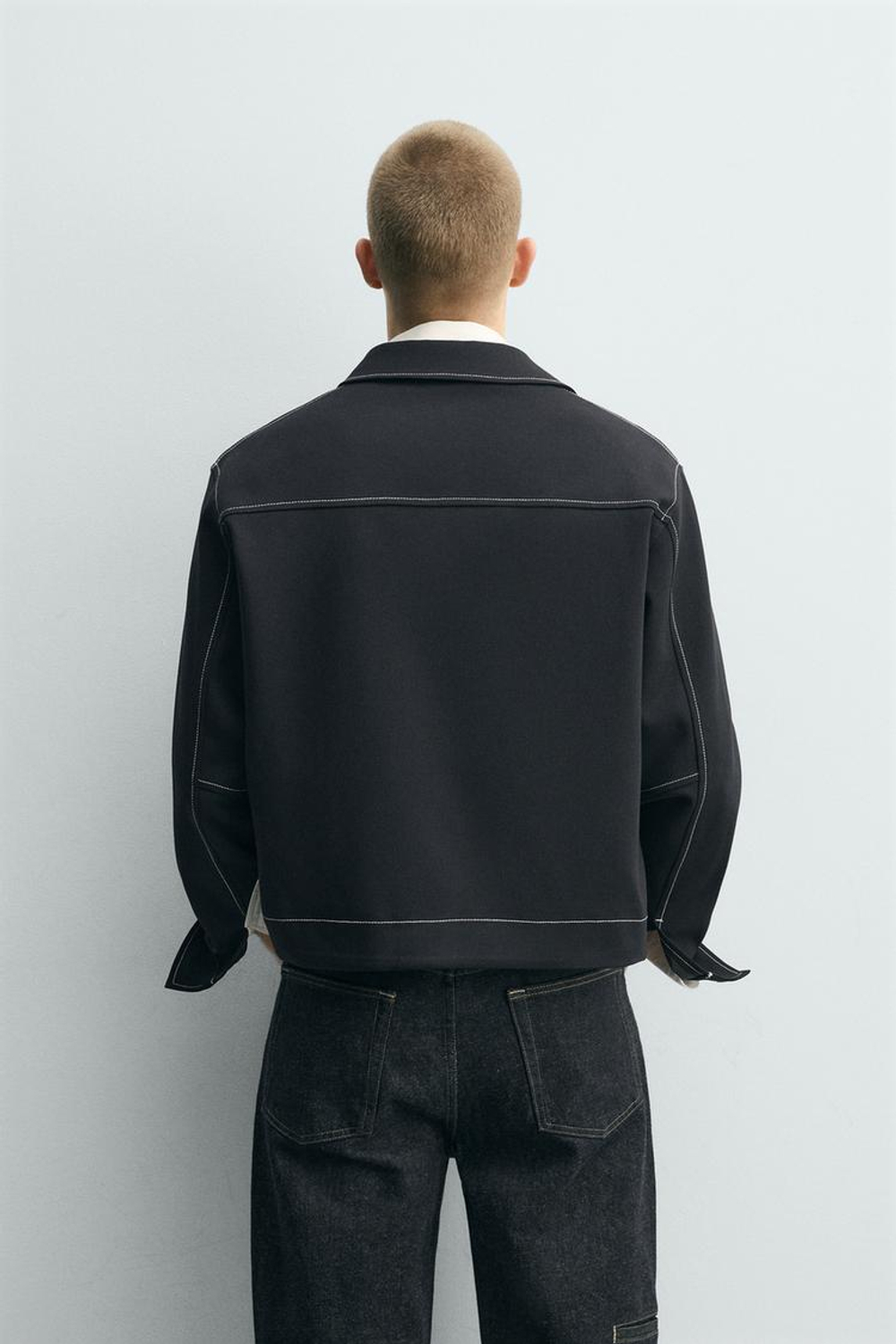 ZARA КУРТКА-РУБАШКА С КОНТРАСТНОЙ ОТСТРОЧКОЙ, МОРСКОЙ ТЕМНО-СИНИЙ