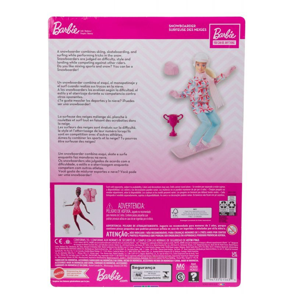 Barbie Winter Sports - Кукла сноубордист + аксессуары HCN32