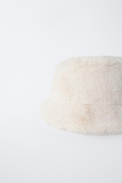 ZARA ШАПКА-БОБ ИЗ ИСКУССТВЕННОГО МЕХА, ПЕСОЧНЫЙ