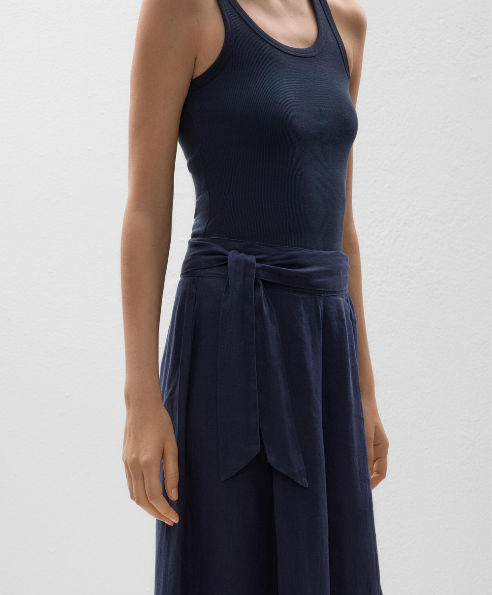 OYSHO Брюки широкие с завязками из 100% льна, темно-синий