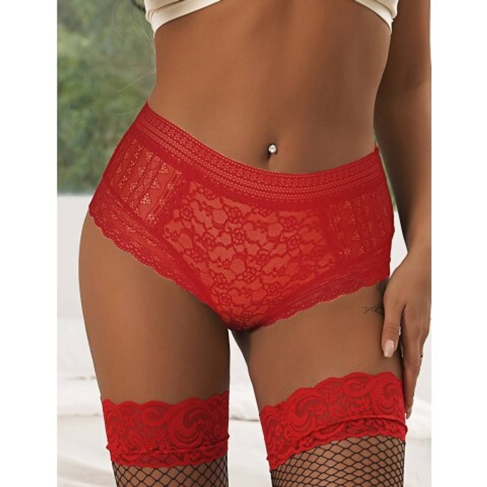 Трусики бразилиана Floral Lace, красные, M-L