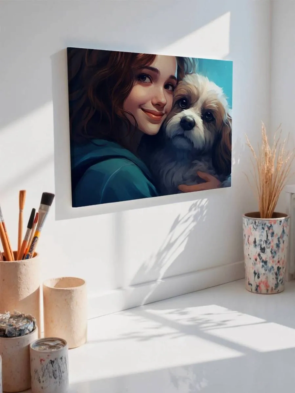 Картина на стену 40 X 50 Девушка с собакой