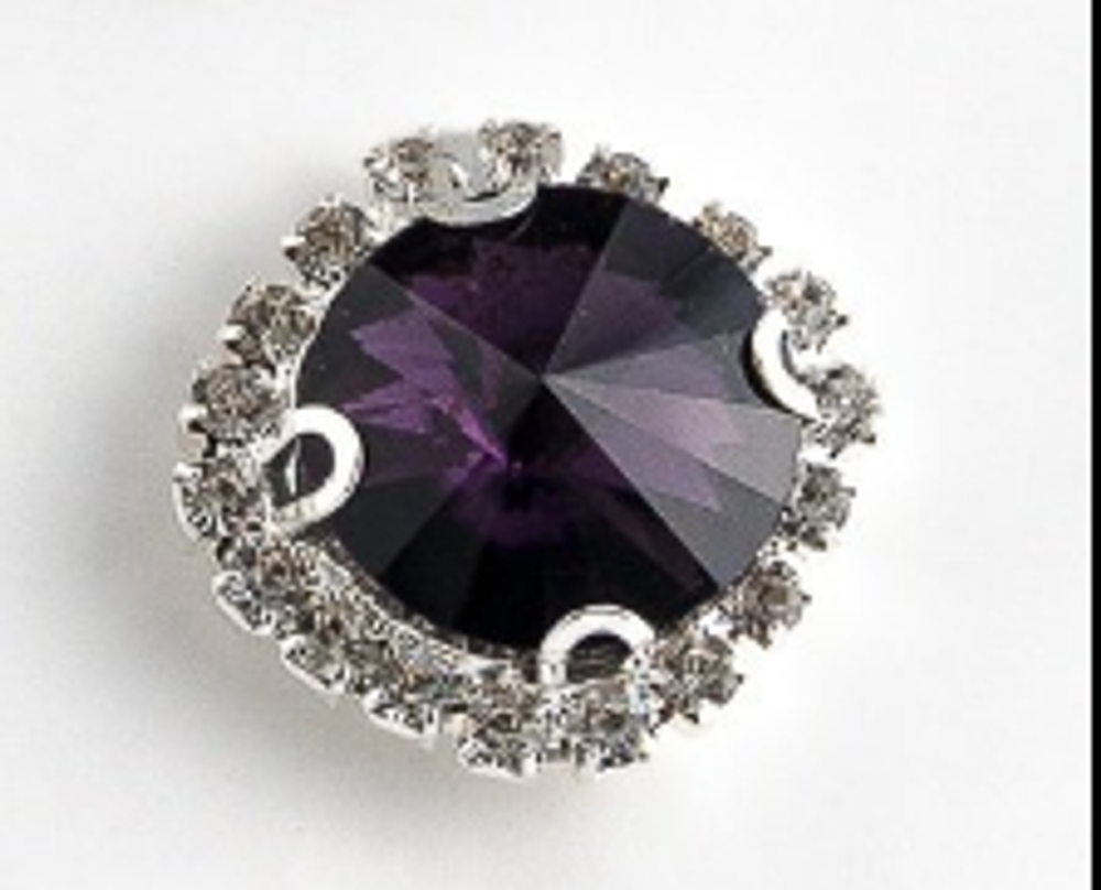 Стразы пришивные стекло в оправе "Круг", d 18 мм, тёмно-сиреневый