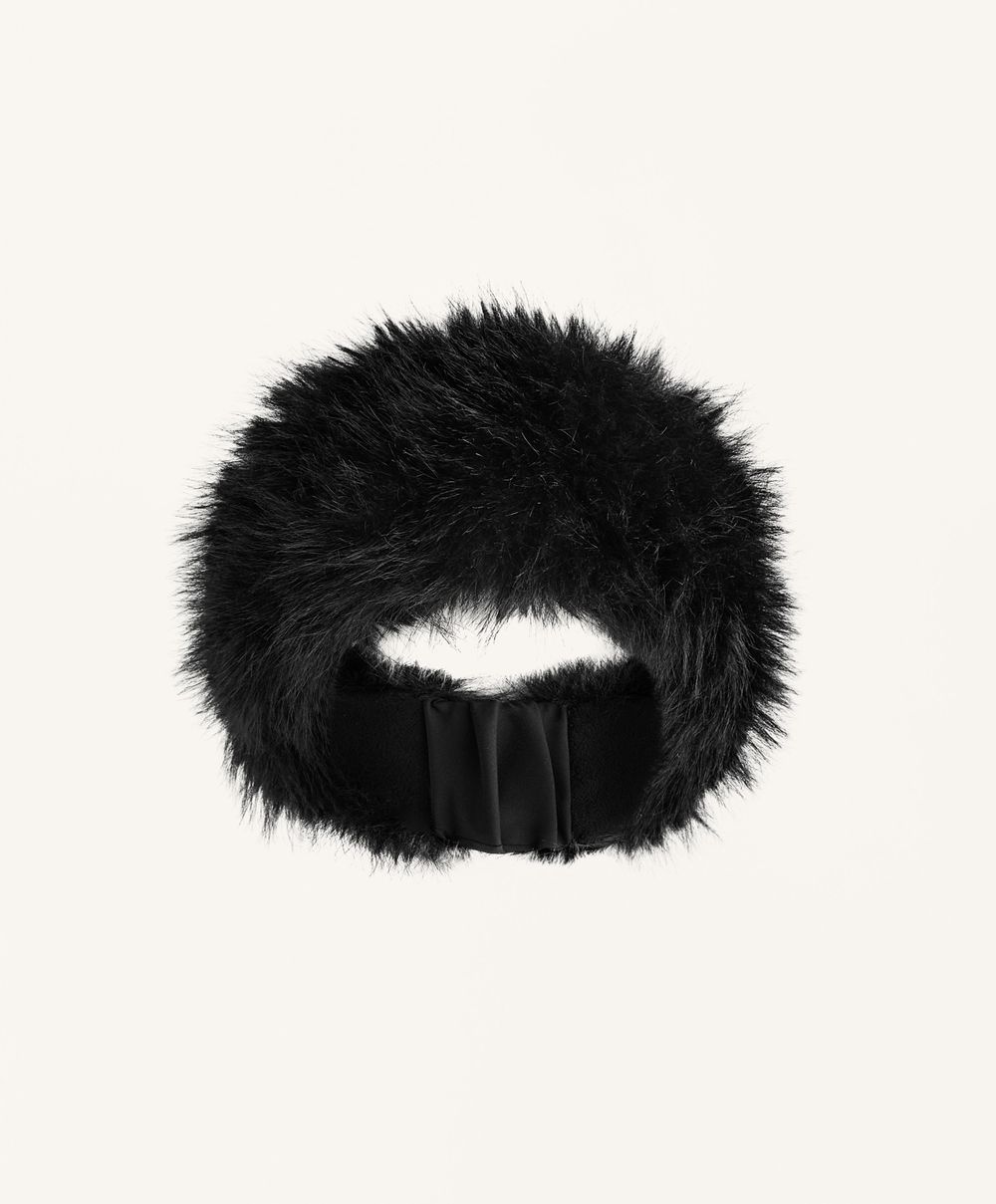 Oysho Повязка на голову из искусственного меха, черный