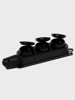 Колодка розеточная электрическая каучуковая IP44 влагозащищенная герметичная на 3 розетки, 16А, черный