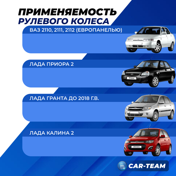 Руль "Барс" с утолщенным ободом со вставками черный лак на Лада Приора, Гранта, Калина 2, 2110-12 с европанелью