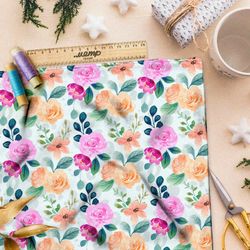 Ткань саржа мелкие пастельные розы и листва