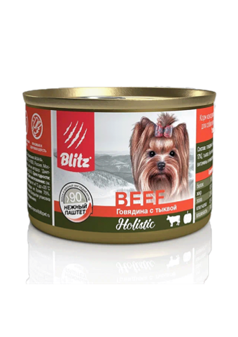 Влажный корм консервы для собак Blitz Holistic Small Breed Beef with Pumpkin Говядина с Индейкой 24 шт по 200 г