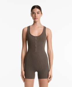 Oysho Короткий комбинезон из плотного смесового хлопка в рубчик, угольный