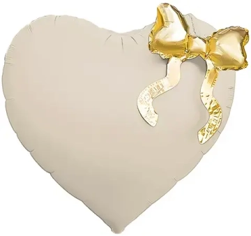 Сердце "Кремовое с золотым бантиком" 56 см