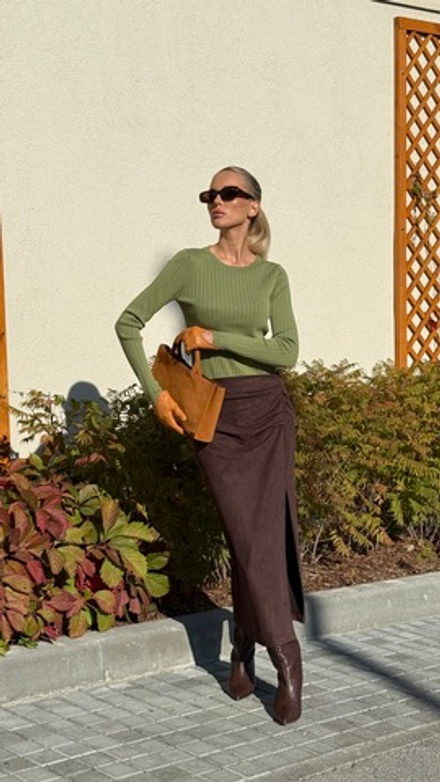 Юбка миди со сборкой из спандекса