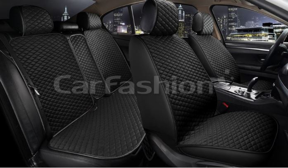 Накидки сидений ПОЛНЫЙ CarFashion (кт) -«ROMB PLUS» 22679 -Велюр серый/черный/шов черный