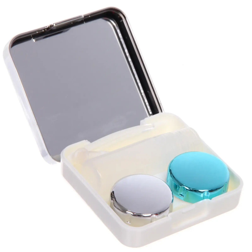 Набор для хранения контактных линз «МАРЦИПАН», с зеркалом, цвет серебро, 6.3*6.2*3.2см, (пакет с подвесом)
