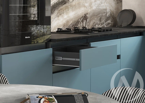 Кухня Техно-6 3;0х1;8м (графит/браш блю; браш вайт/кастилло темный)