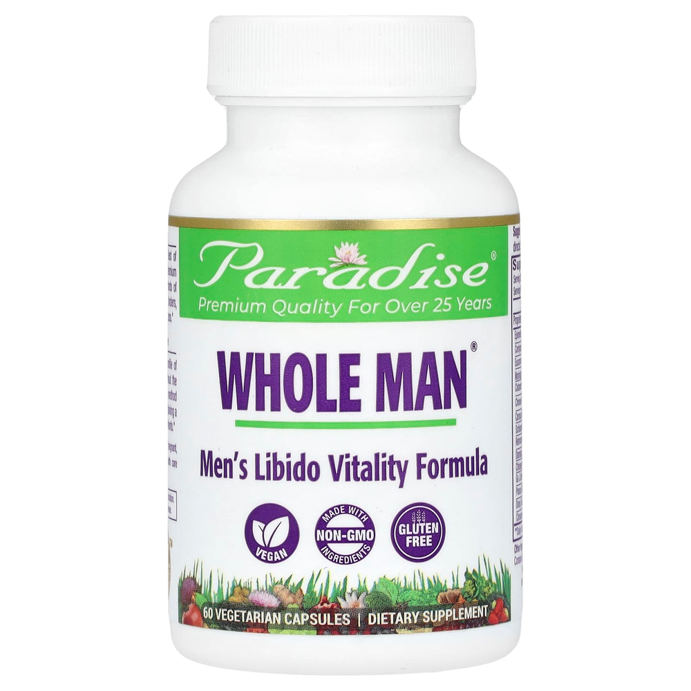 Paradise Herbs, Whole Man, формула для поддержки жизненной силы мужского либидо, 60 вегетарианских капсул