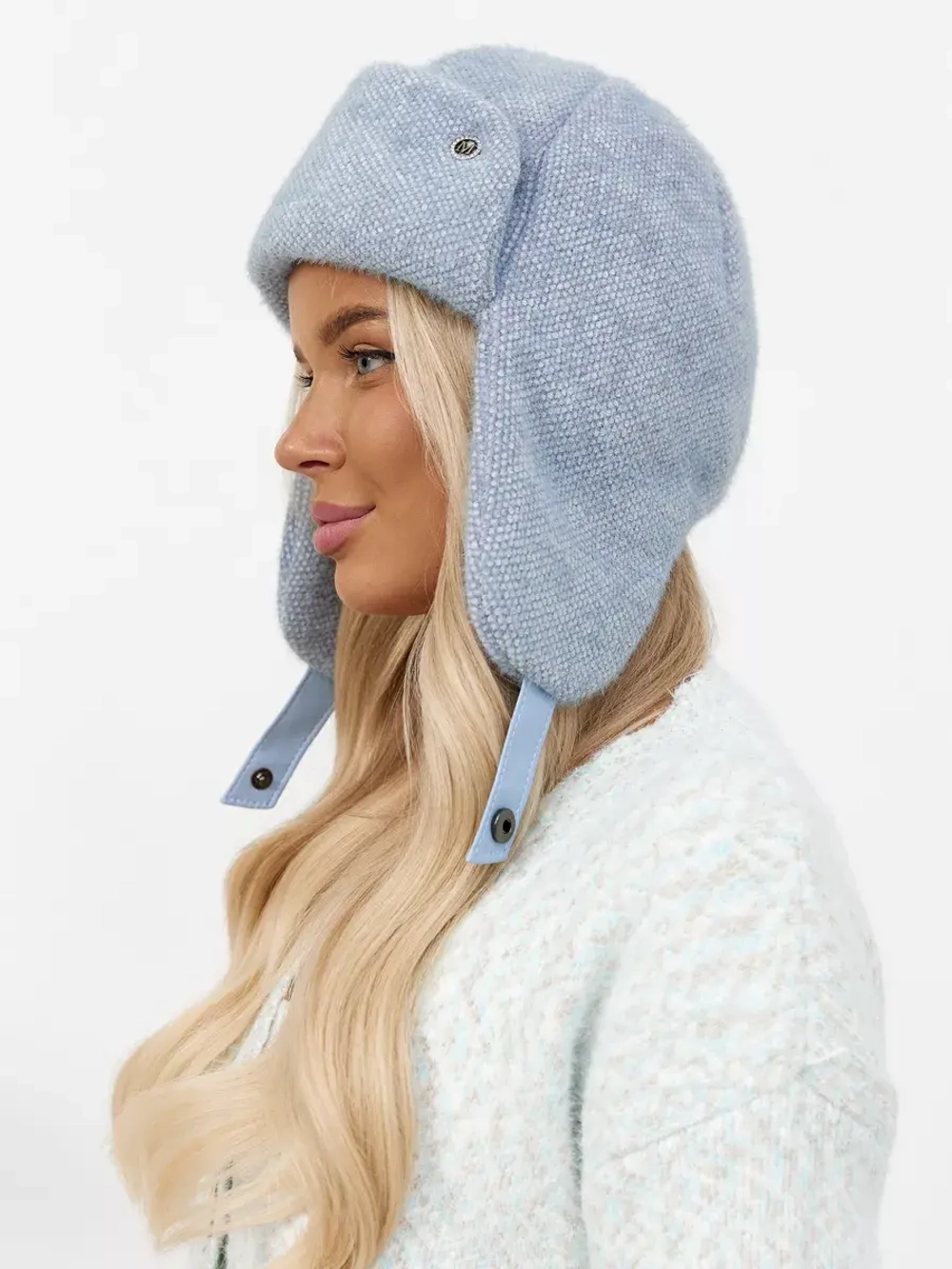 Шапка ушанка зимняя вязаная на флисе