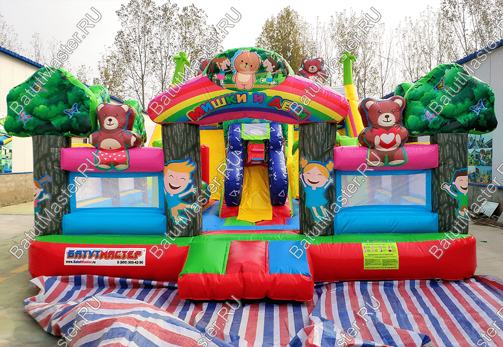 Коммерческий батут "Мишки и дети", размер 10*6*5 м