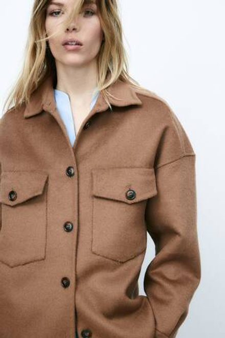 H&M Куртка-рубашка ручной работы из смесовой шерсти, коричневый