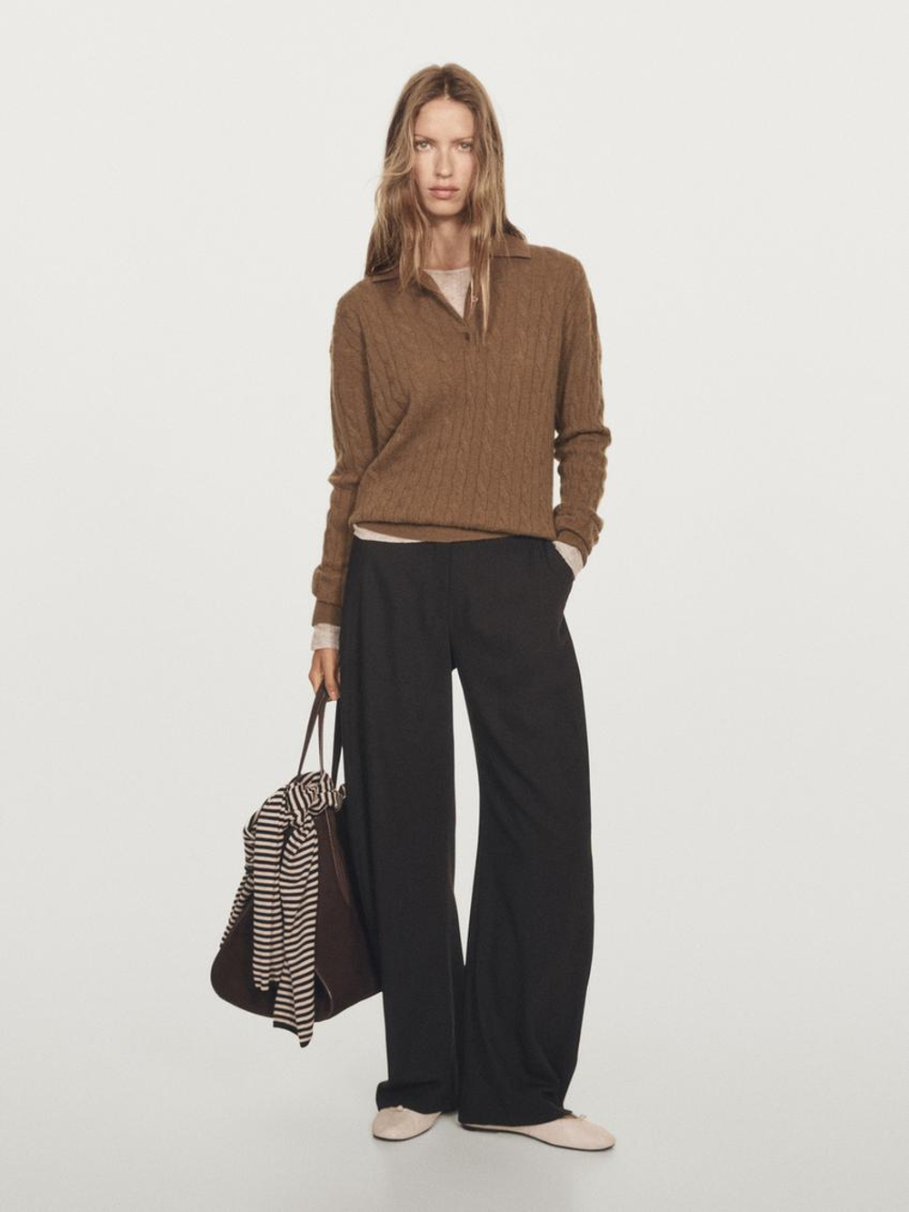 Massimo Dutti Свитер из 100% кашемира с воротником поло, тоффи