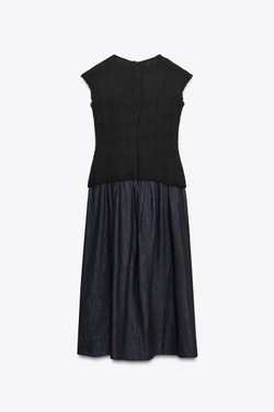 ZARA КОМБИНИРОВАННОЕ ПЛАТЬЕ МИДИ ZW COLLECTION, СИНИЙ