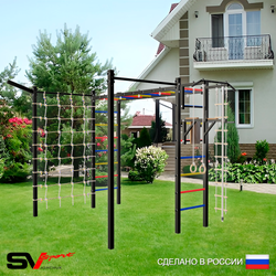 Уличная шведская стенка Sv Sport рукоход с комплектом турник прямой 2шт У5087 (Турник/Брусья/Кронш бокс/Канат/кольца/лестница/Сетка)