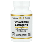 California Gold Nutrition, комплекс ресвератрола с экстрактом виноградных косточек, экстрактом красного вина и транс-ресвератролом, 60 растительных капсул