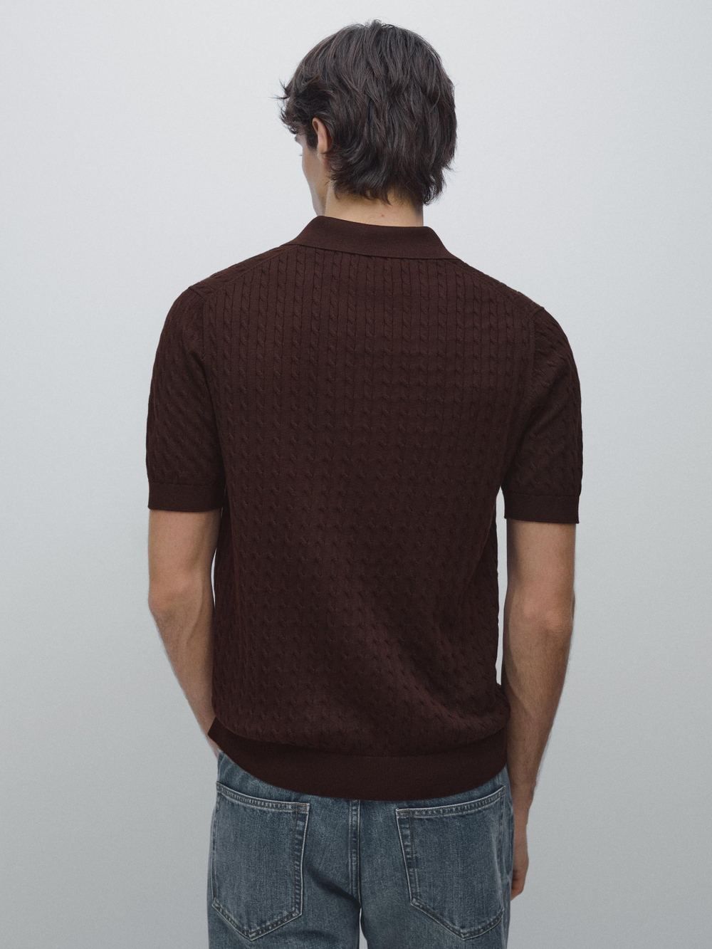 Massimo Dutti Поло из 100% хлопка с узором «косы», бордо
