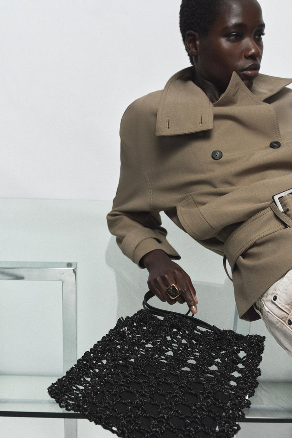 ZARA ЖАКЕТ СВОБОДНОГО КРОЯ С ПОЯСОМ — ZW COLLECTION, СЕРО-КОРИЧНЕВЫЙ