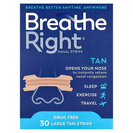 Breathe Right, полоски для носа, большие, бежевые, 30 шт.