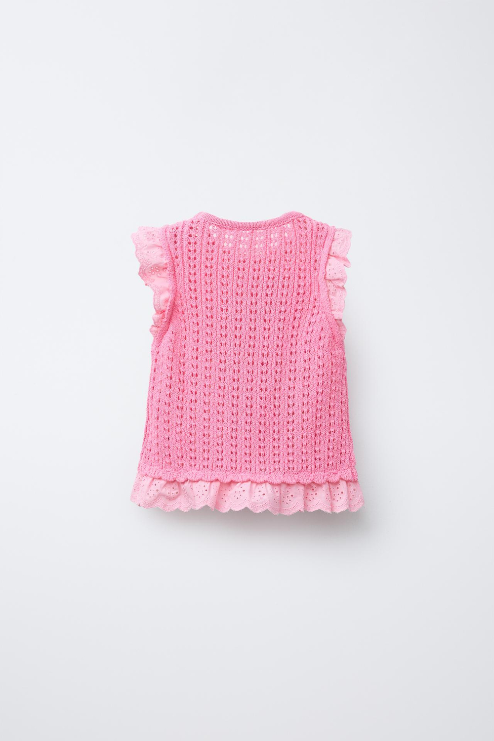 ZARA ТРИКОТАЖНЫЙ ТОП С КРУЖЕВОМ, РОЗОВЫЙ