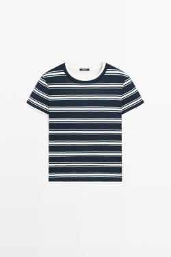 Massimo Dutti Двойная футболка в полоску с короткими рукавами, синий